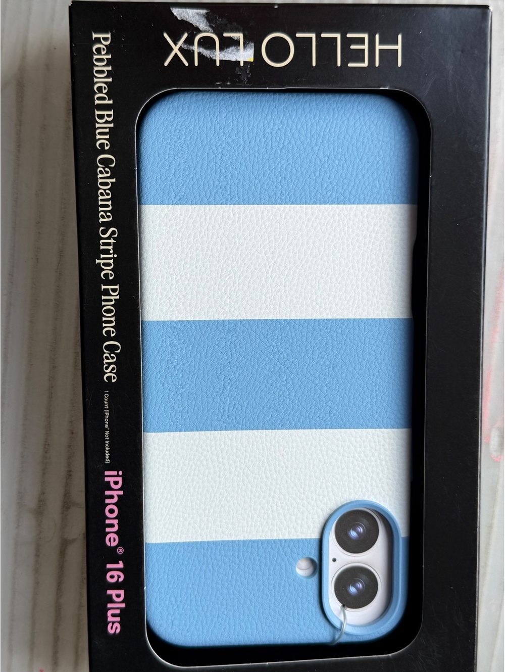 Hello Lux Pebbled Blue Cabana Stripe Phone Case for iPhone 16 Plus
